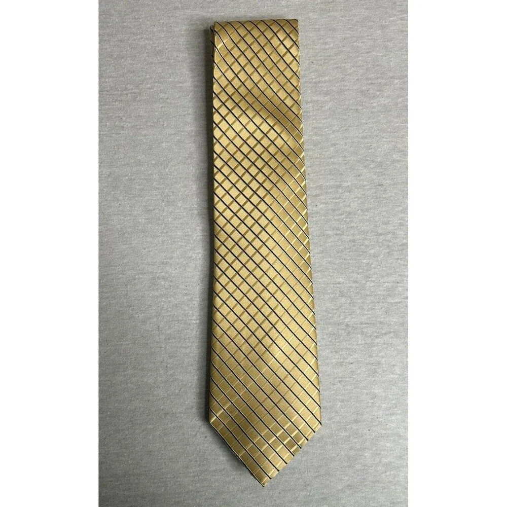 Stafford Essentials Men's Neck Tie Pale Yellow Blue Diagonal Stripes